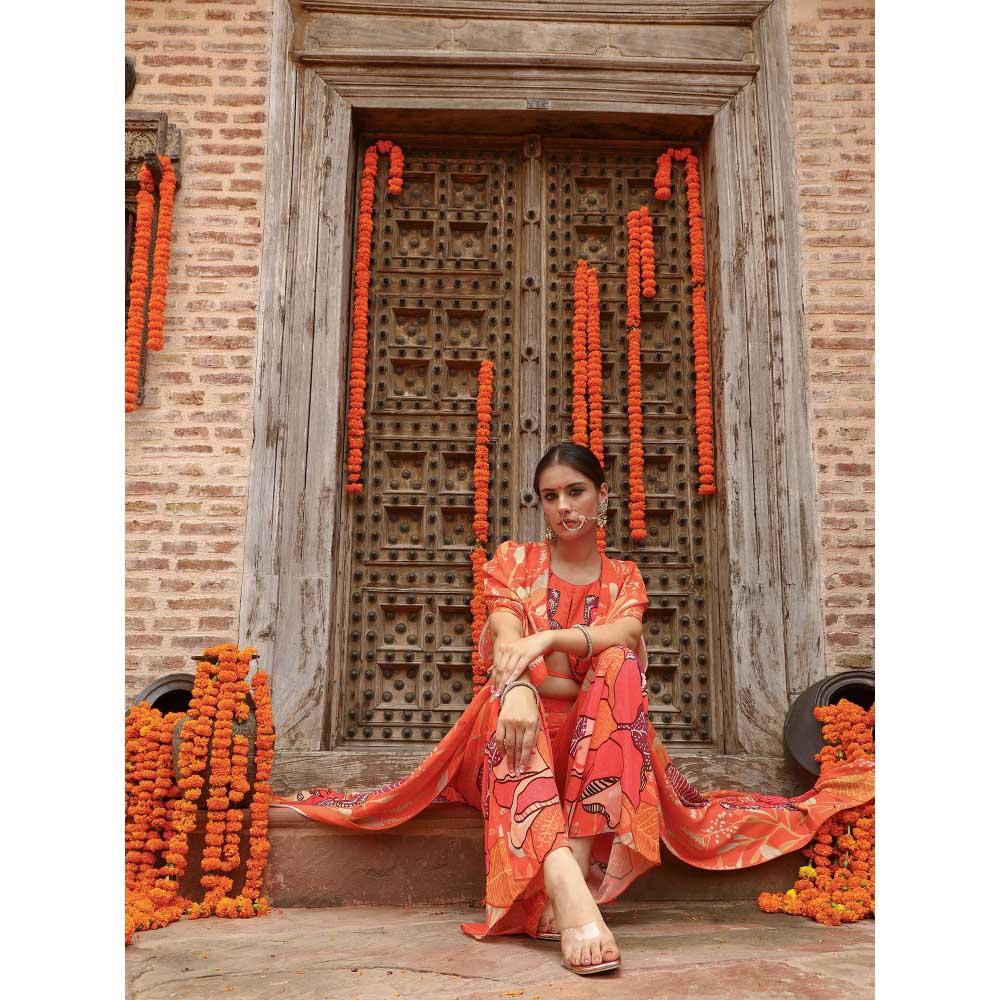 Gazab By Miku Kumar Orange Keya Palazzo with Cape and Blouse (Set of 3)