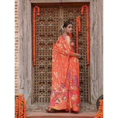 Gazab By Miku Kumar Orange Keya Palazzo with Cape and Blouse (Set of 3)