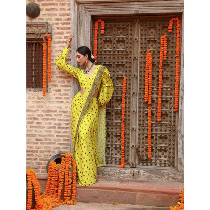 Gazab By Miku Kumar Yellow Tiana Drape Saree with Stitched Blouse