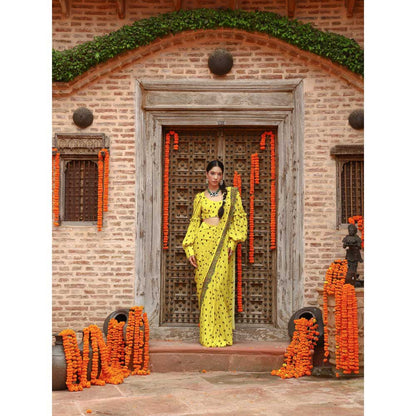 Gazab By Miku Kumar Yellow Tiana Drape Saree with Stitched Blouse