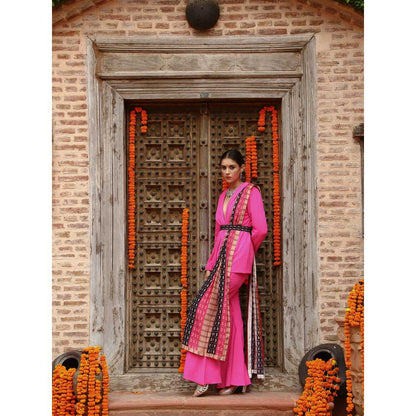 Gazab By Miku Kumar Pink Zara Jacket with Sharara, Dupatta and Belt (Set of 4)