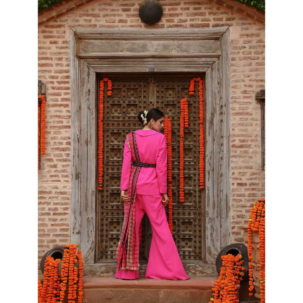 Gazab By Miku Kumar Pink Zara Jacket with Sharara, Dupatta and Belt (Set of 4)