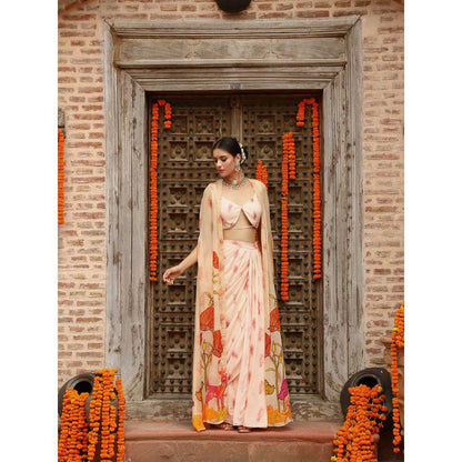 Gazab By Miku Kumar Pink Levi Cape with Skirt and Blouse (Set of 3)