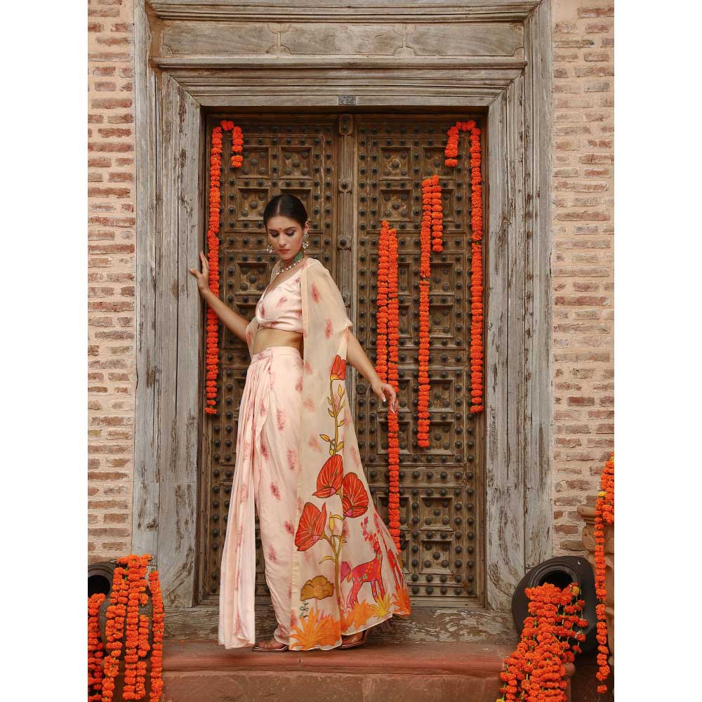 Gazab By Miku Kumar Pink Levi Cape with Skirt and Blouse (Set of 3)