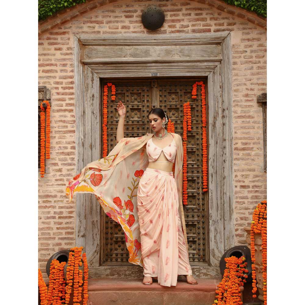Gazab By Miku Kumar Pink Levi Cape with Skirt and Blouse (Set of 3)