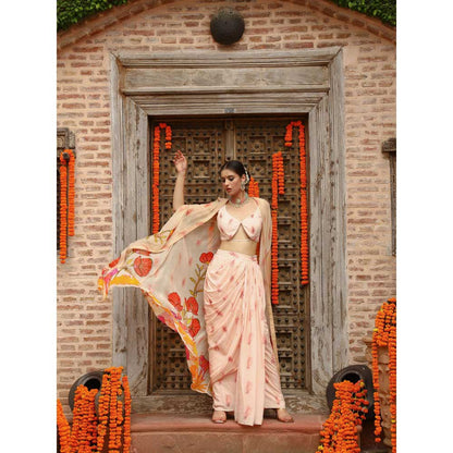 Gazab By Miku Kumar Pink Levi Cape with Skirt and Blouse (Set of 3)