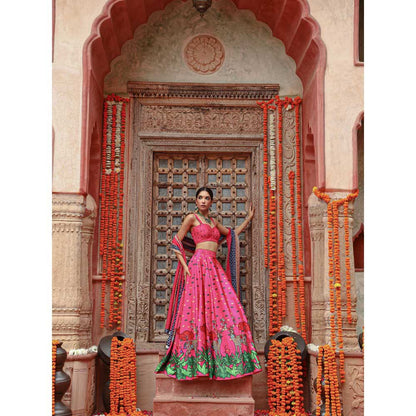 Gazab By Miku Kumar Pink Zooni Lehenga with Blouse and Dupatta (Set of 3)