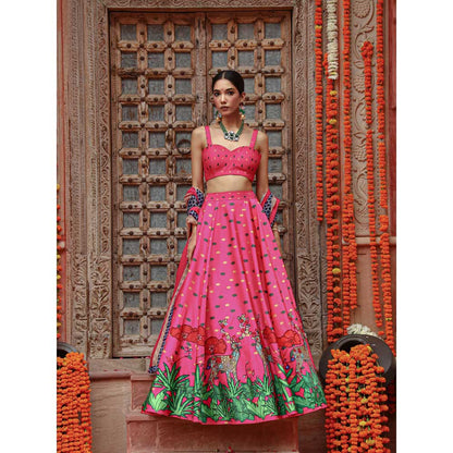 Gazab By Miku Kumar Pink Zooni Lehenga with Blouse and Dupatta (Set of 3)