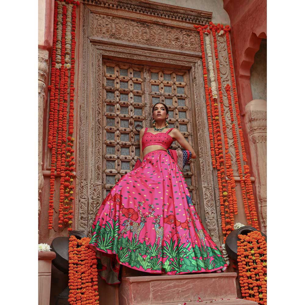 Gazab By Miku Kumar Pink Zooni Lehenga with Blouse and Dupatta (Set of 3)