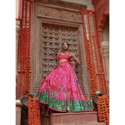 Gazab By Miku Kumar Pink Zooni Lehenga with Blouse and Dupatta (Set of 3)
