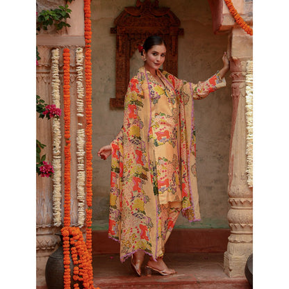 Gazab By Miku Kumar Beige Sarin Kurta with Pant and Dupatta (Set of 3)