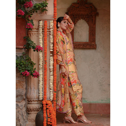 Gazab By Miku Kumar Beige Sarin Kurta with Pant and Dupatta (Set of 3)