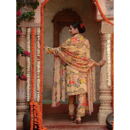 Gazab By Miku Kumar Beige Sarin Kurta with Pant and Dupatta (Set of 3)