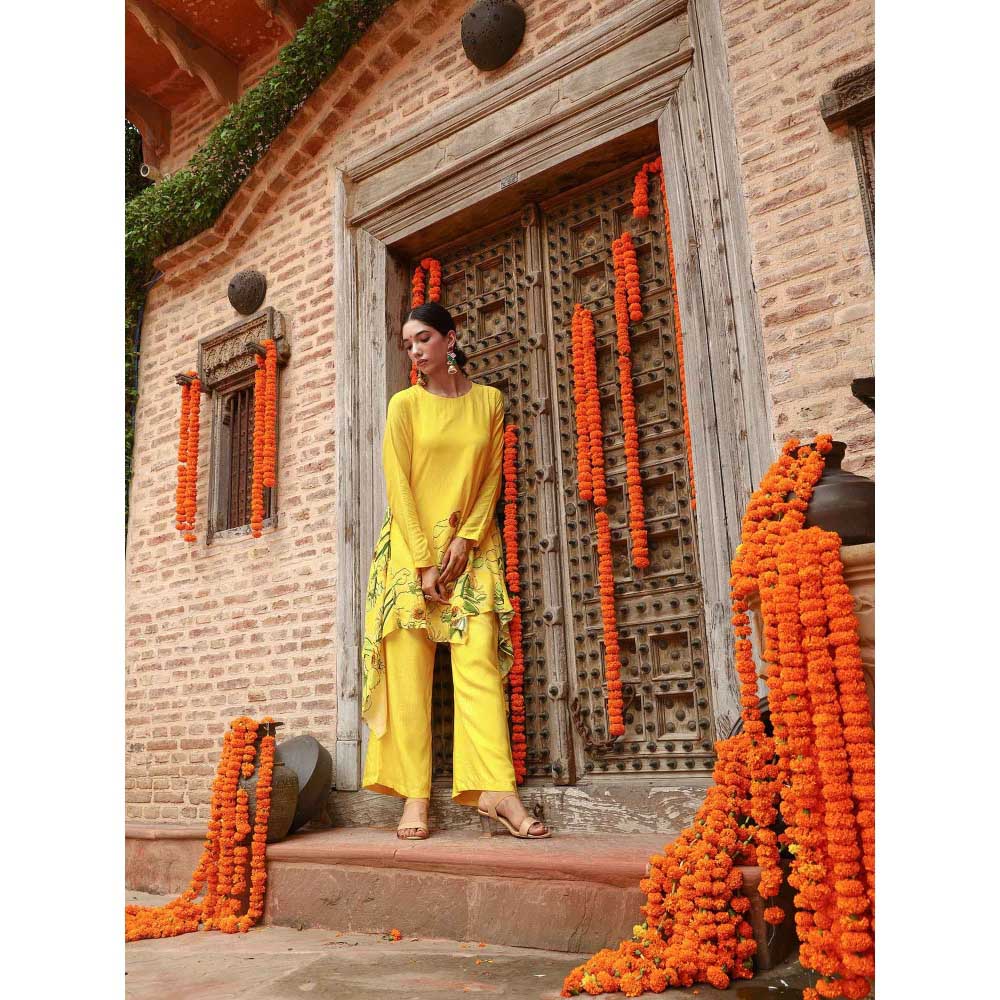 Gazab By Miku Kumar Yellow Aria Anti Fit Palazzo with Kurta (Set of 2)
