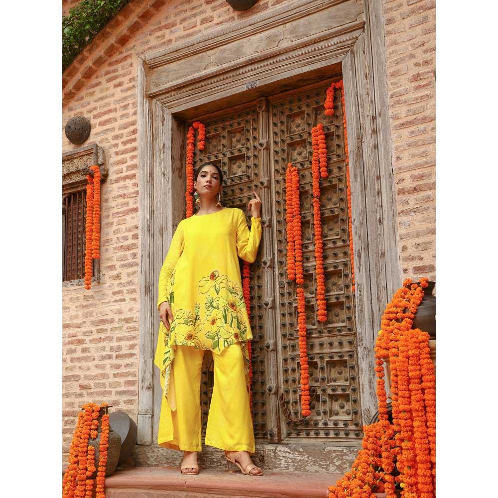 Gazab By Miku Kumar Yellow Aria Anti Fit Palazzo with Kurta (Set of 2)