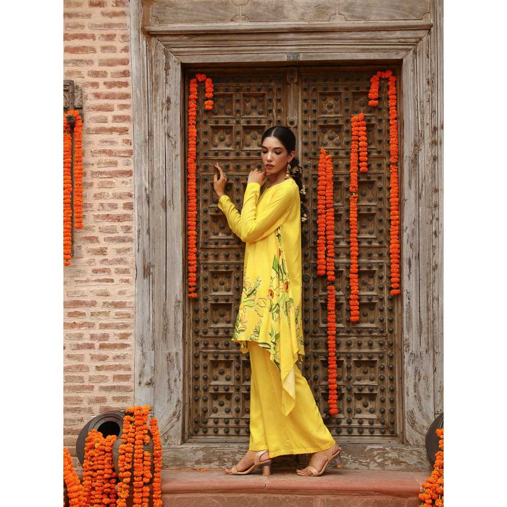 Gazab By Miku Kumar Yellow Aria Anti Fit Palazzo with Kurta (Set of 2)
