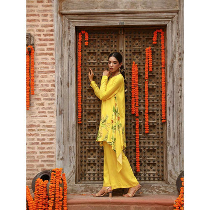 Gazab By Miku Kumar Yellow Aria Anti Fit Palazzo with Kurta (Set of 2)
