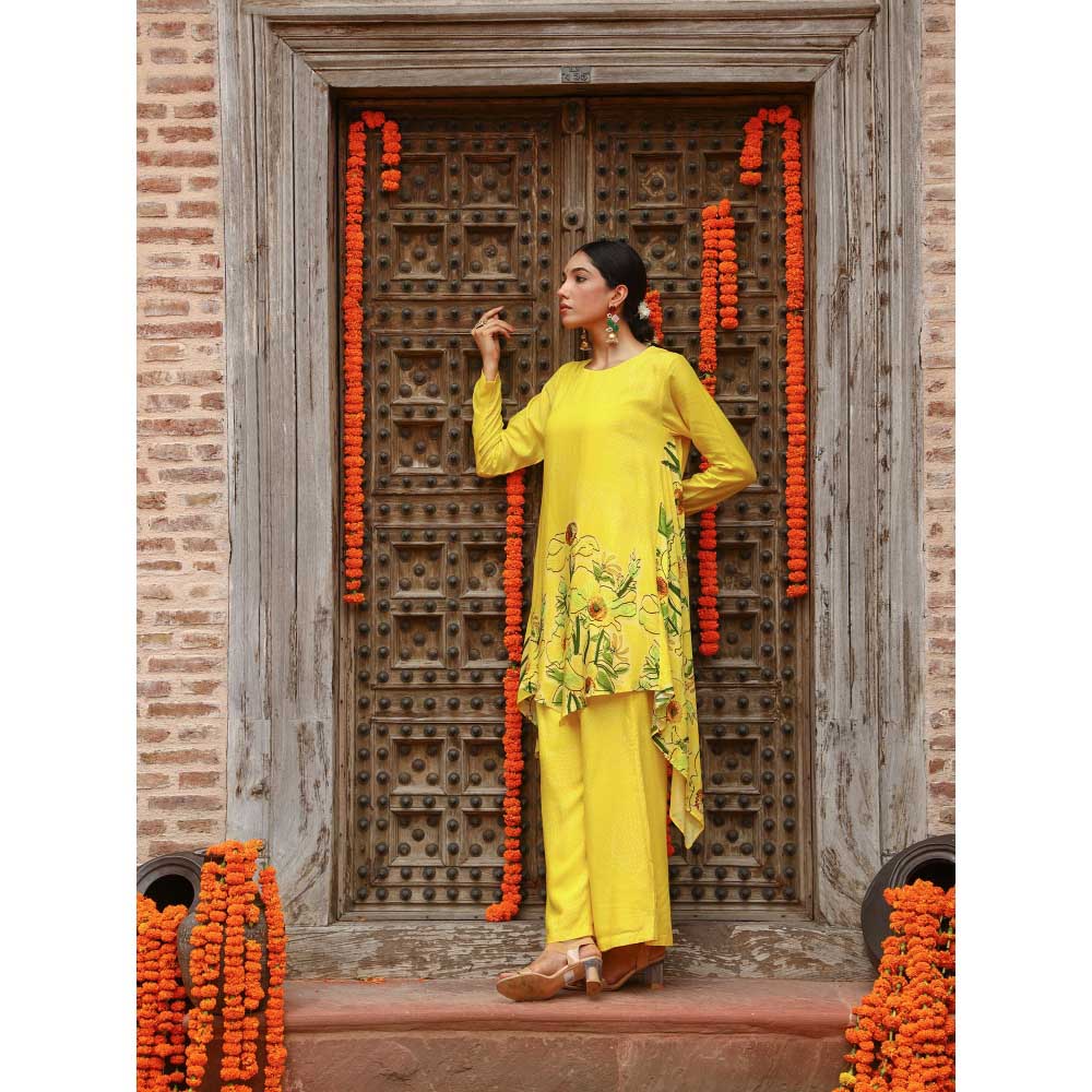 Gazab By Miku Kumar Yellow Aria Anti Fit Palazzo with Kurta (Set of 2)
