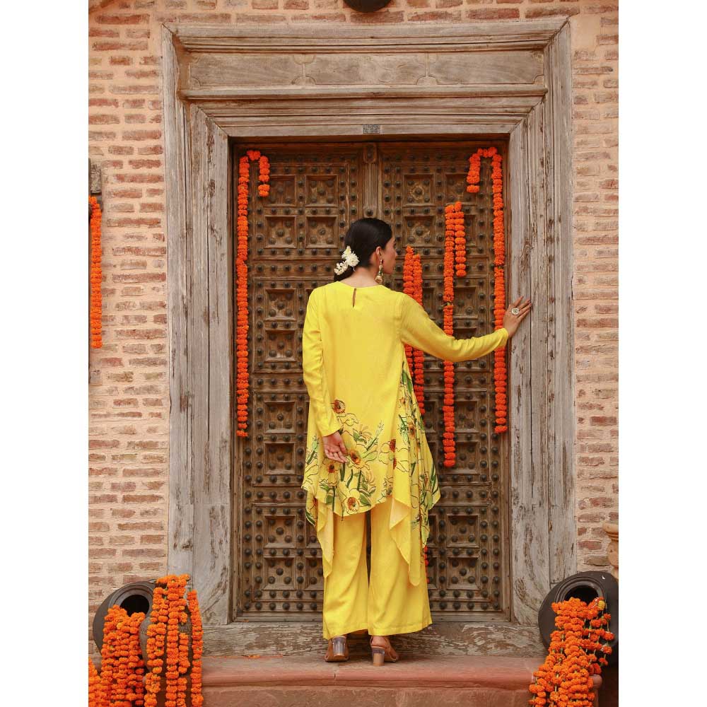 Gazab By Miku Kumar Yellow Aria Anti Fit Palazzo with Kurta (Set of 2)