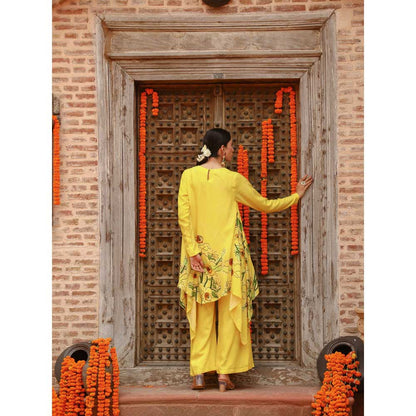 Gazab By Miku Kumar Yellow Aria Anti Fit Palazzo with Kurta (Set of 2)