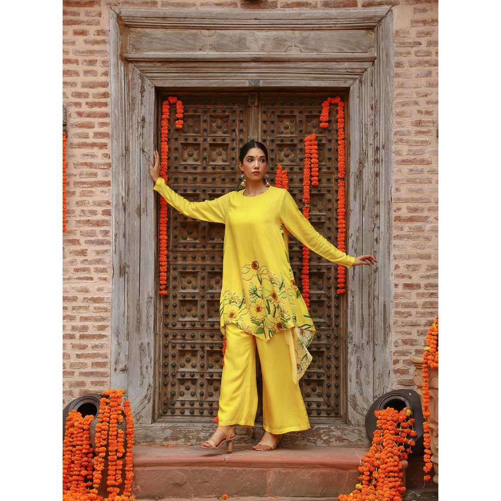Gazab By Miku Kumar Yellow Aria Anti Fit Palazzo with Kurta (Set of 2)