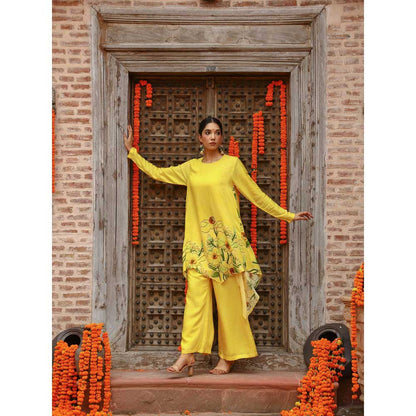 Gazab By Miku Kumar Yellow Aria Anti Fit Palazzo with Kurta (Set of 2)