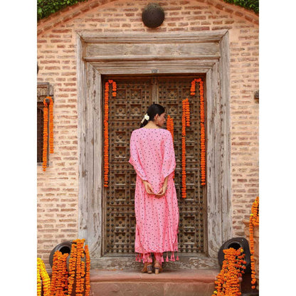 Gazab By Miku Kumar Pink Eta Kaftan with Dhoti (Set of 2)