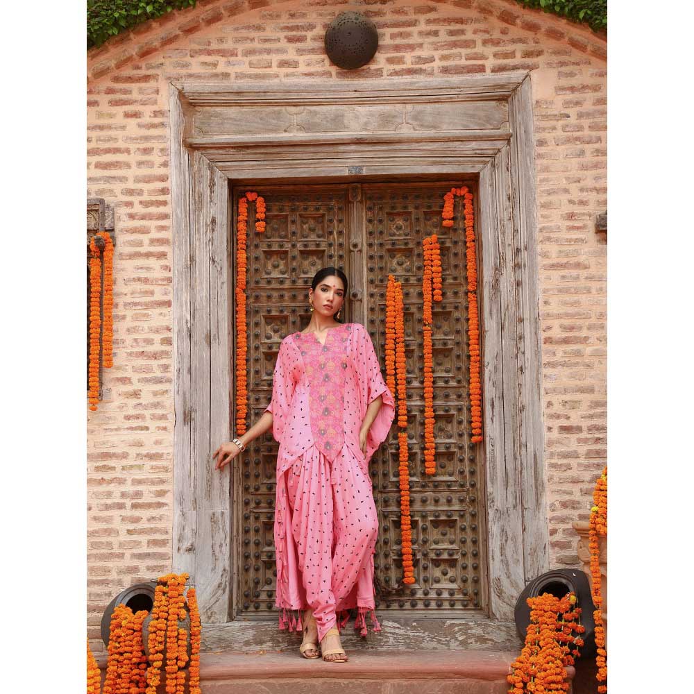 Gazab By Miku Kumar Pink Eta Kaftan with Dhoti (Set of 2)