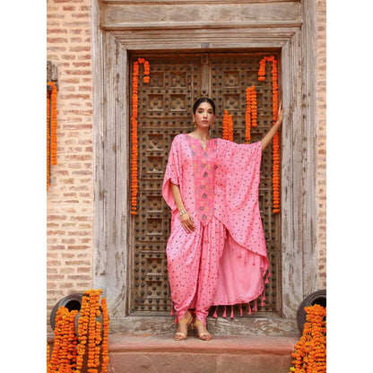 Gazab By Miku Kumar Pink Eta Kaftan with Dhoti (Set of 2)
