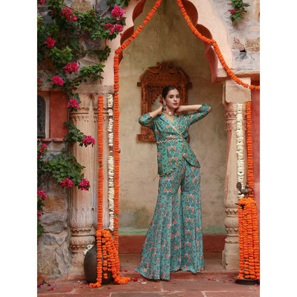 Gazab By Miku Kumar Green Iris Sharara with Jacket (Set of 2)