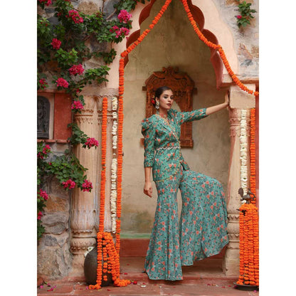 Gazab By Miku Kumar Green Iris Sharara with Jacket (Set of 2)