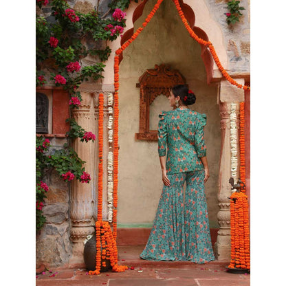 Gazab By Miku Kumar Green Iris Sharara with Jacket (Set of 2)