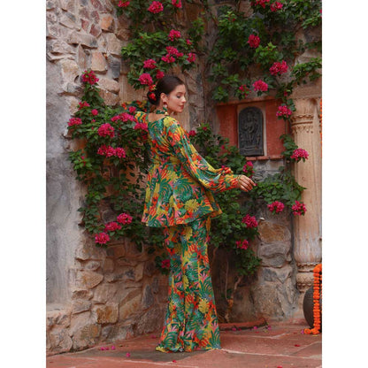 Gazab By Miku Kumar Green Zinnia Peplum Top with Pant (Set of 2)