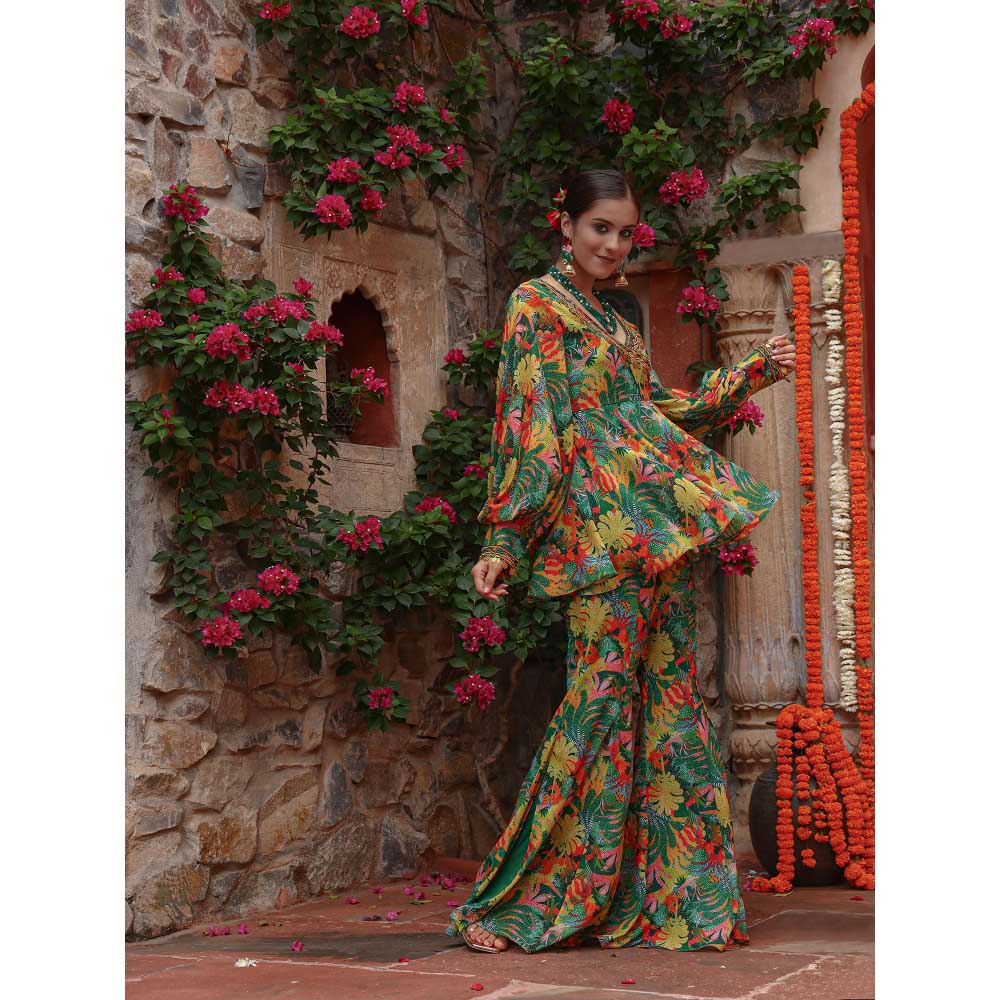 Gazab By Miku Kumar Green Zinnia Peplum Top with Pant (Set of 2)