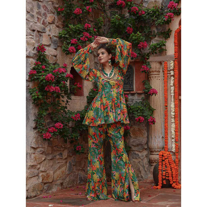 Gazab By Miku Kumar Green Zinnia Peplum Top with Pant (Set of 2)