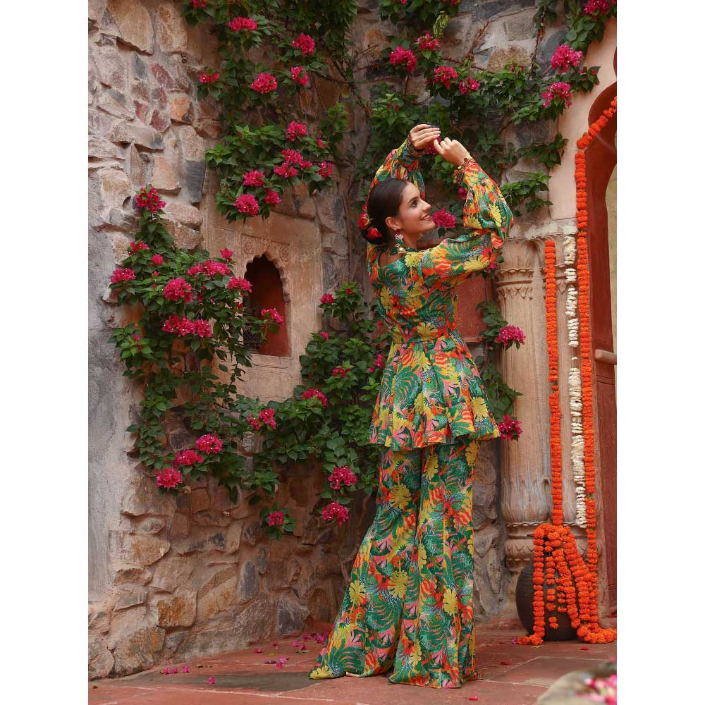 Gazab By Miku Kumar Green Zinnia Peplum Top with Pant (Set of 2)
