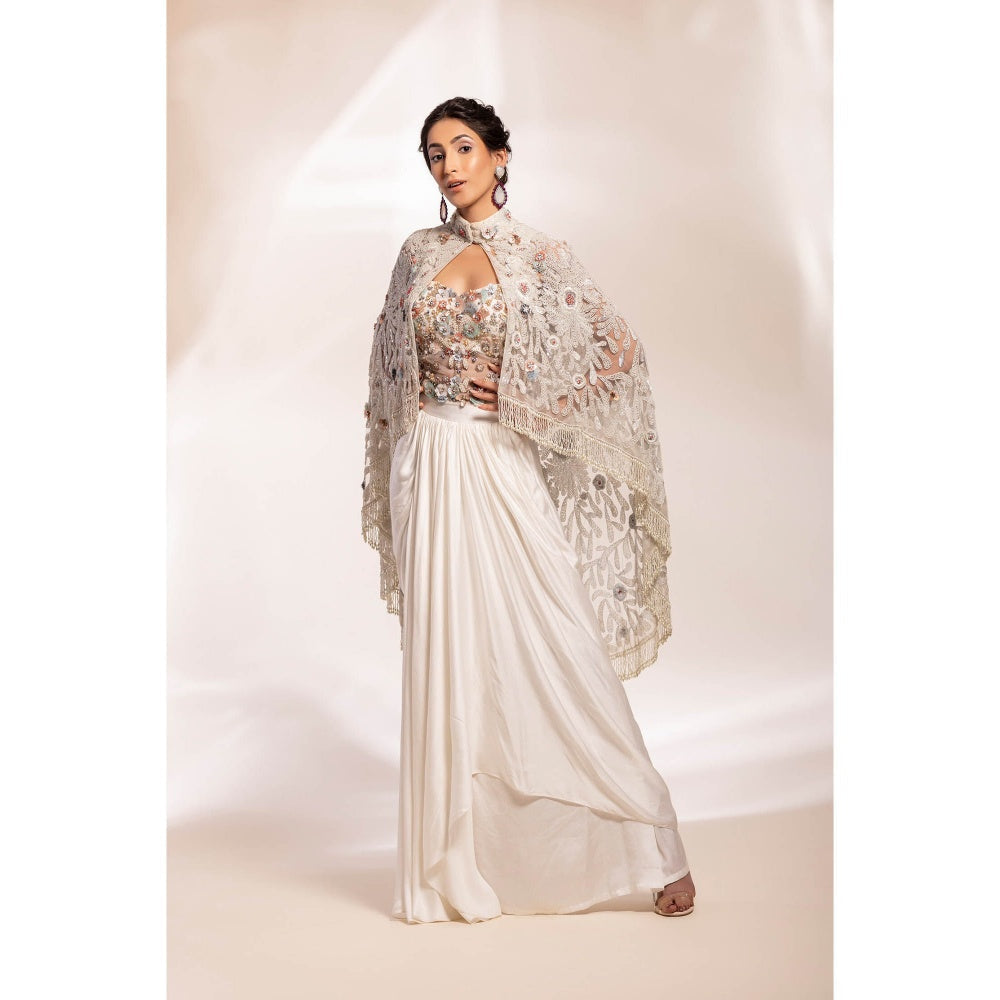 GEE SIN by Geetanjali Singh Collared Cape & Corset Skirt (Set of 3)