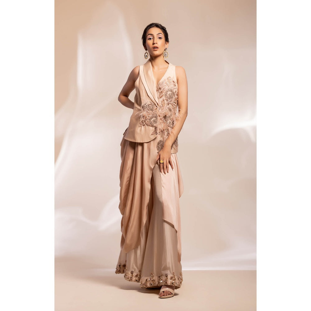 GEE SIN by Geetanjali Singh Champaign Jacket with a Chiffon Sharara (Set of 2)