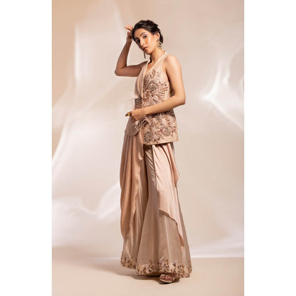 GEE SIN by Geetanjali Singh Champaign Jacket with a Chiffon Sharara (Set of 2)