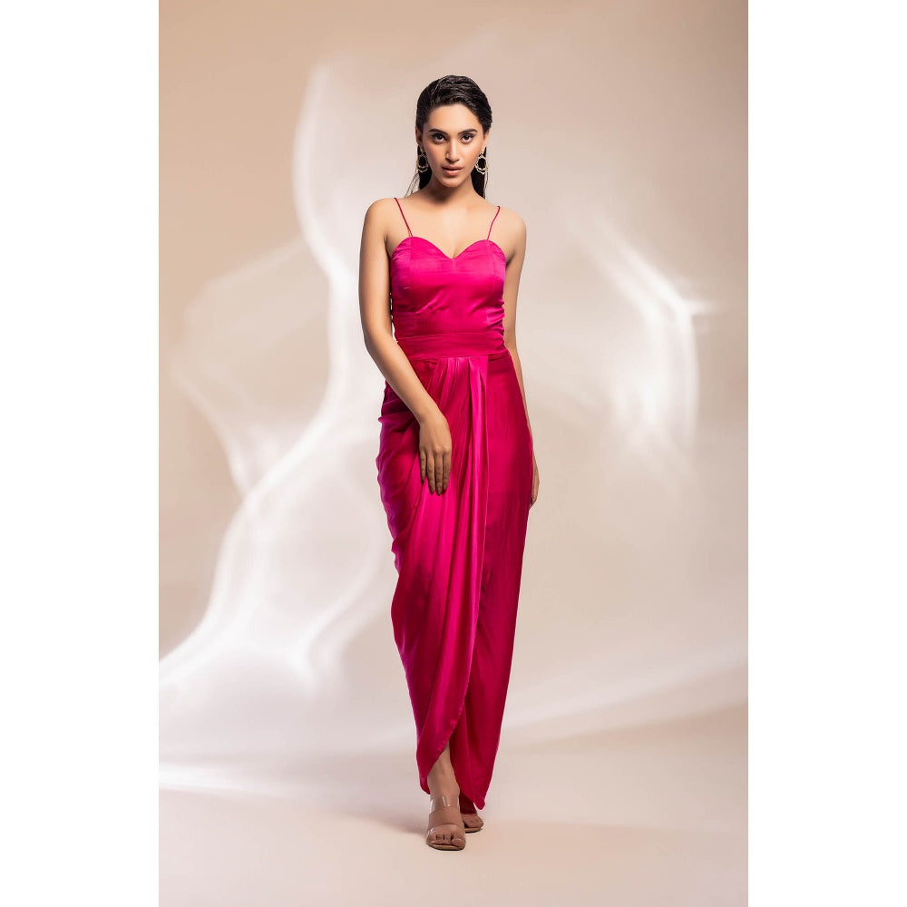 GEE SIN by Geetanjali Singh Champaign Organza Cape with a Satin Modal Dress (Set of 2)