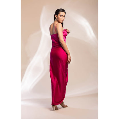 GEE SIN by Geetanjali Singh Champaign Organza Cape with a Satin Modal Dress (Set of 2)