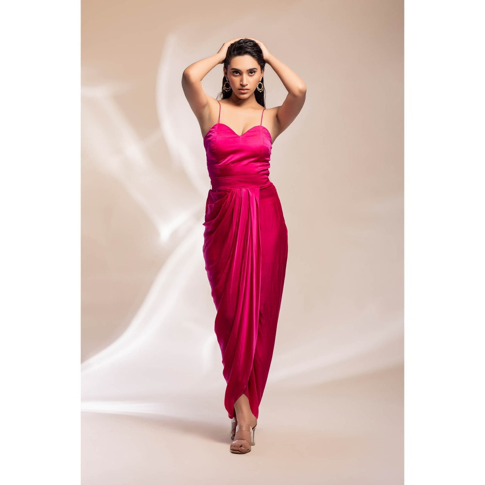 GEE SIN by Geetanjali Singh Champaign Organza Cape with a Satin Modal Dress (Set of 2)