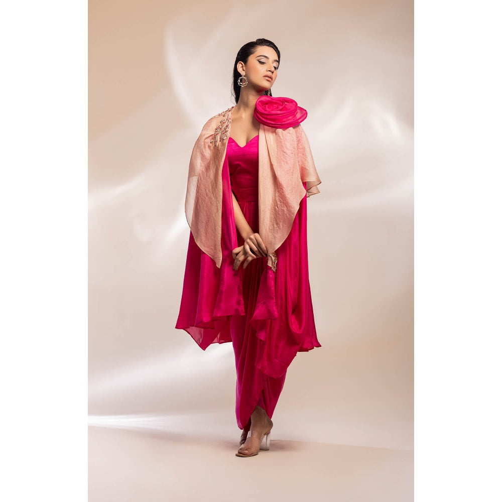 GEE SIN by Geetanjali Singh Champaign Organza Cape with a Satin Modal Dress (Set of 2)