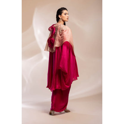GEE SIN by Geetanjali Singh Champaign Organza Cape with a Satin Modal Dress (Set of 2)