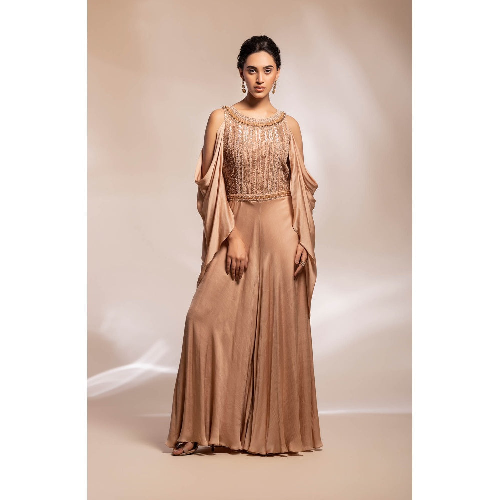 GEE SIN by Geetanjali Singh Gold Jumpsuit in its Wide Legged Design