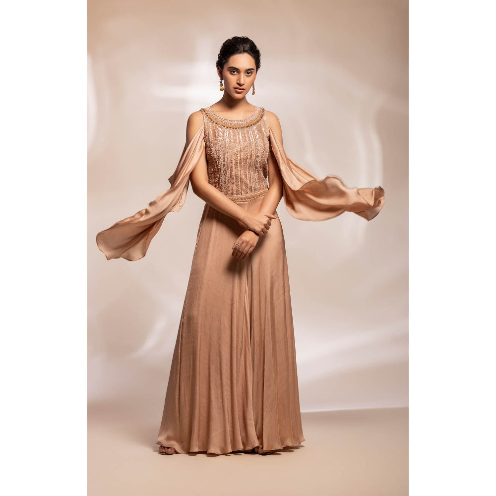 GEE SIN by Geetanjali Singh Gold Jumpsuit in its Wide Legged Design