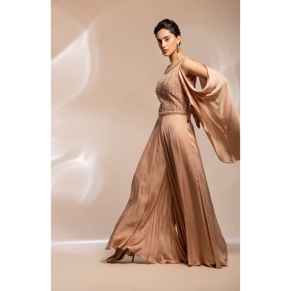 GEE SIN by Geetanjali Singh Gold Jumpsuit in its Wide Legged Design