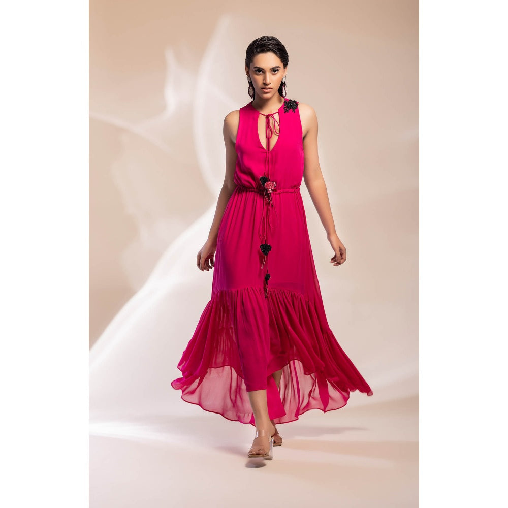 GEE SIN by Geetanjali Singh Fuchsia Georgette Dress & Belt String