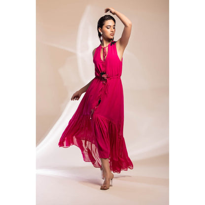 GEE SIN by Geetanjali Singh Fuchsia Georgette Dress & Belt String