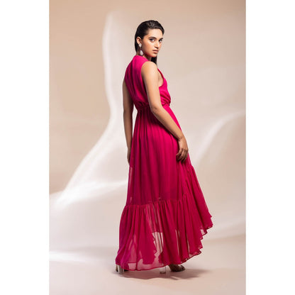 GEE SIN by Geetanjali Singh Fuchsia Georgette Dress & Belt String